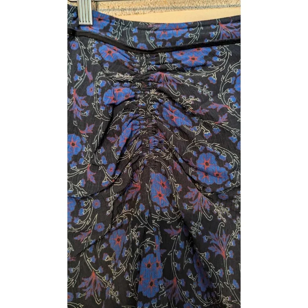 Derek Lam 10 Crosby Silk Navy&Blue Floral Short Skirt Size 4 Ruche Detailing